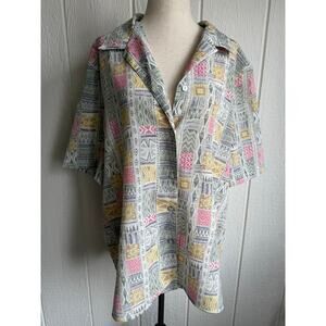 Vintage Alia Abstract Print Button Up Blouse Southwestern Pattern Retro 90s